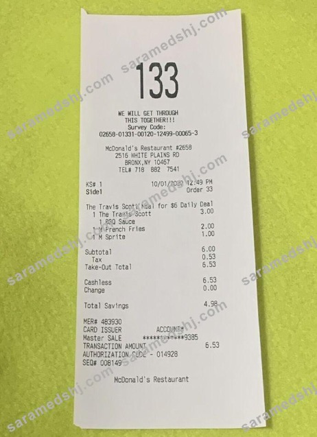 McDonald's restaurant payment check